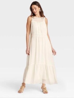 NWT Medium A New Day Cream Ruffle Tiered Boho Maxi Dress